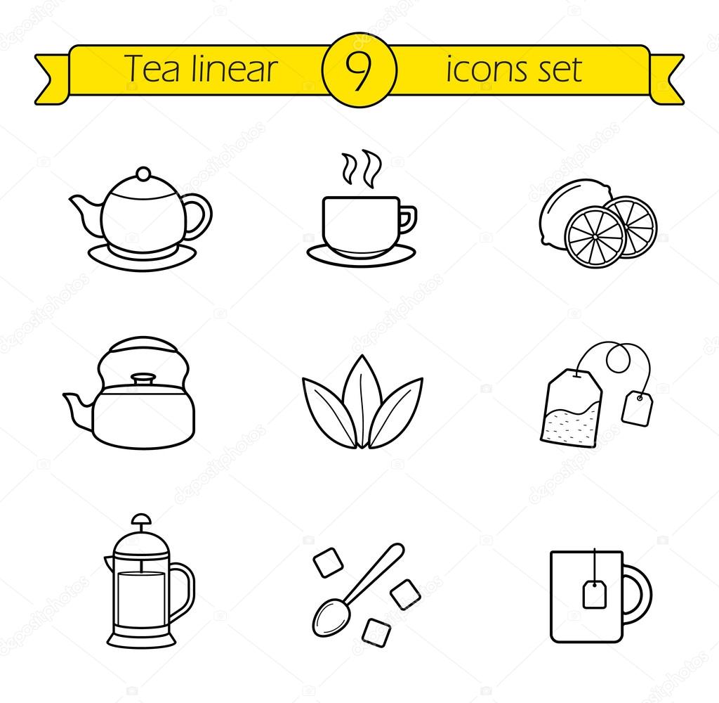 Tea linear icons set