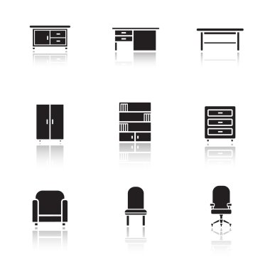 Interior furniture black icons set