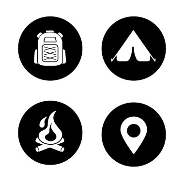 Camping and travel black icons set
