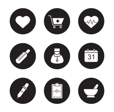 Medical and health black icons set
