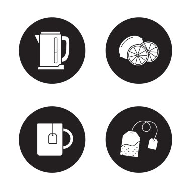 Çay siyah Icons set.