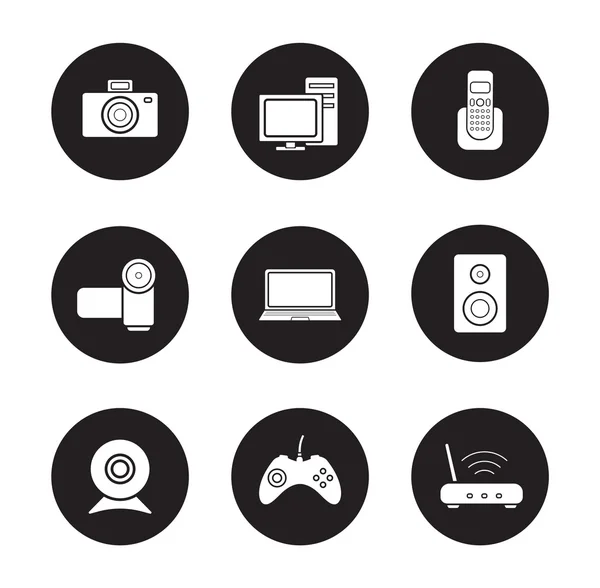 Schwarze Symbole der Unterhaltungselektronik gesetzt — Stockvektor