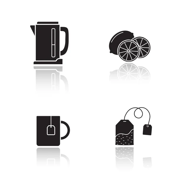 Set ikon peralatan teh - Stok Vektor