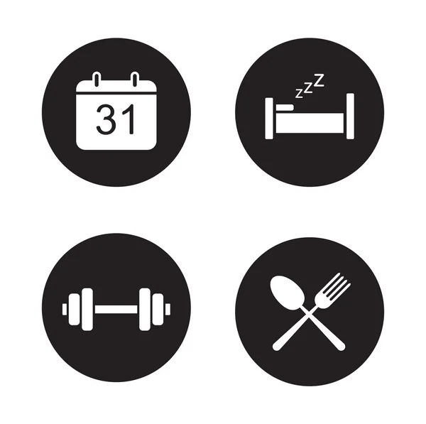 Day planning black icons set — Stok Vektör