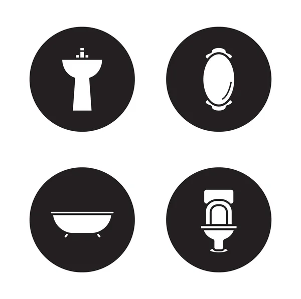 Cuarto de baño interior negro iconos conjunto — Archivo Imágenes Vectoriales