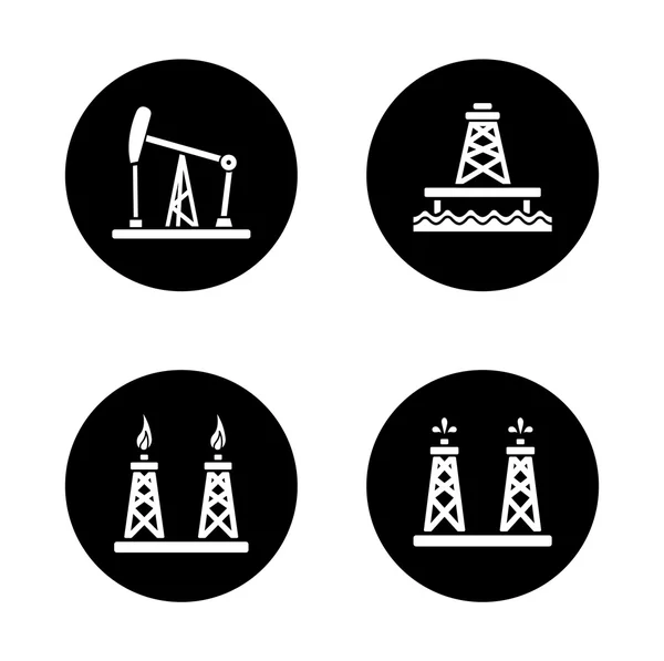 Industria petrolifera set icone nere — Vettoriale Stock