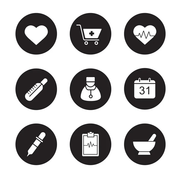 Medical and health black icons set — Stok Vektör