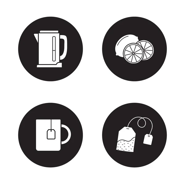 Çay siyah Icons set. — Stok Vektör