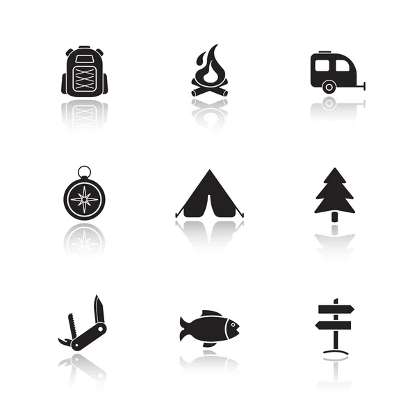 Campground equipment icons set. — Stok Vektör