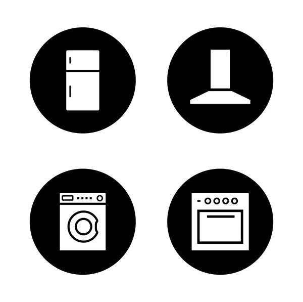 Household appliances black icons set — Stockový vektor