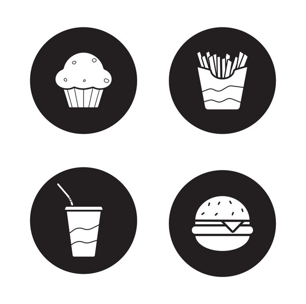 Набор черных иконок быстрого питания
