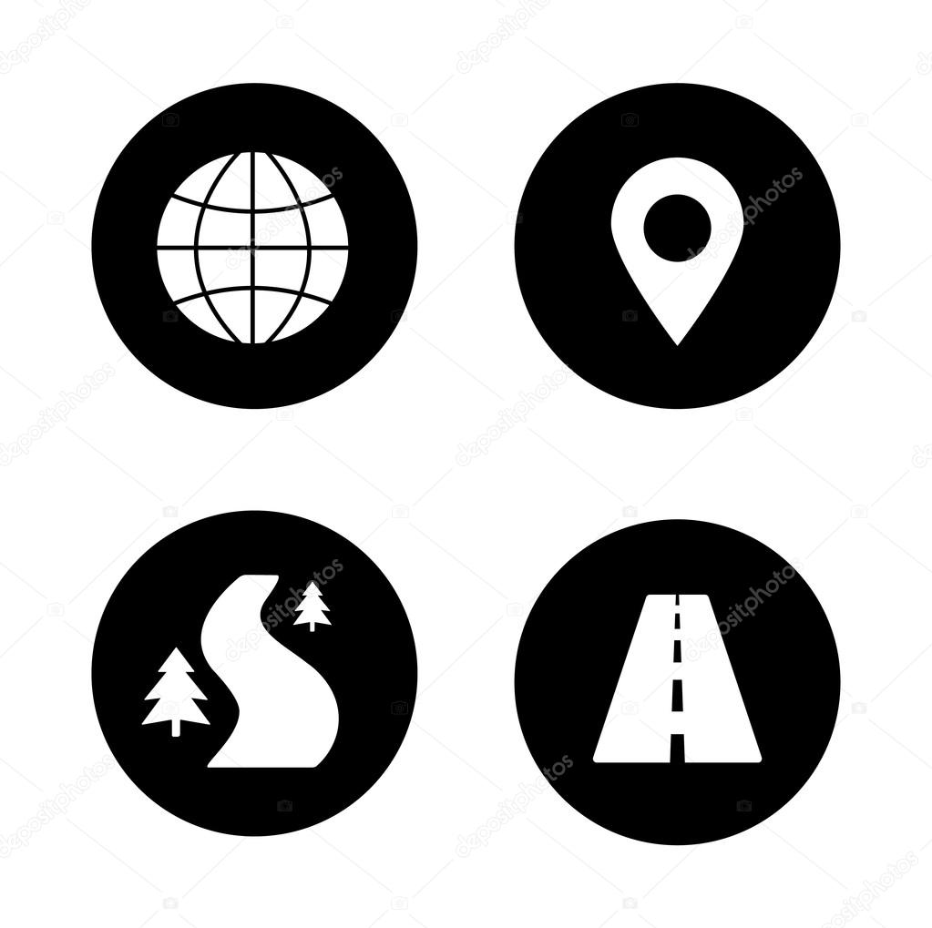 Map navigation black icons set