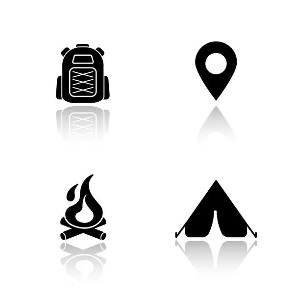Conjunto de iconos de camping y senderismo — Vector de stock