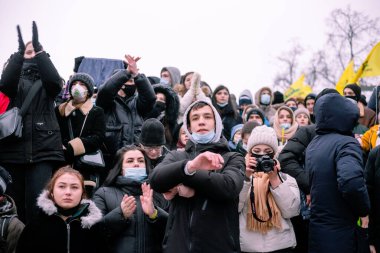 Nizhniy Novgorod, Rusya - 23 Ocak 2021: Putin ve arkadaşlarına karşı protesto, Alexei Navalny 'yi savunmak için miting.