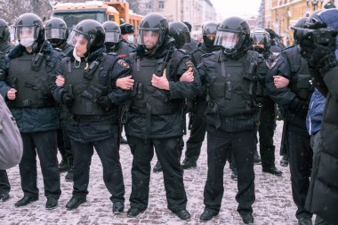 Nizhniy Novgorod, Rusya - 23 Ocak 2021: Putin ve arkadaşlarına karşı protesto, Alexei Navalny 'yi savunmak için miting