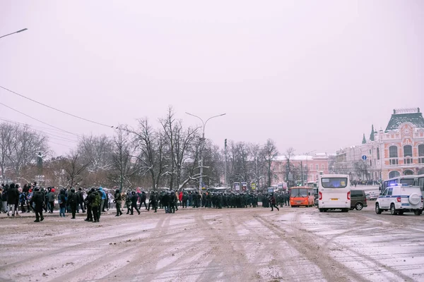 Nizhniy Novgorod, Rússia 23 de janeiro de 2021: Protesto contra Putin e seus amigos, em defesa de Alexei Navalny. — Fotografia de Stock