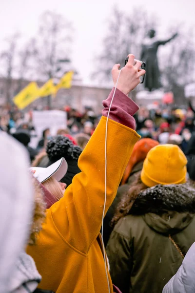 2021年1月23日 针对普京及其朋友的抗议集会 为阿列克谢 纳瓦尔尼辩护 — 图库照片