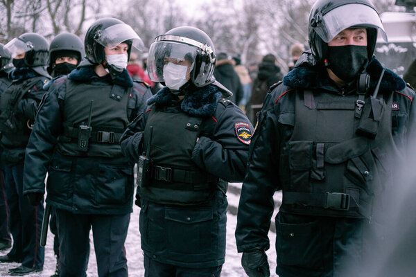 Nizhniy Novgorod, Russia- January 23 2021: Protest against Putin and his friends,rally in defense of Alexei Navalny