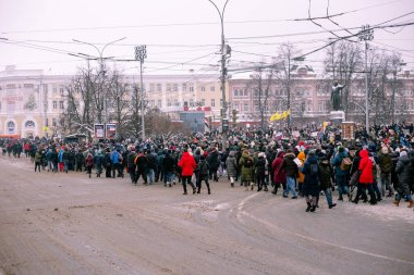 Nizhniy Novgorod, Rusya - 23 Ocak 2021: Putin ve arkadaşlarına karşı protesto, Alexei Navalny 'yi savunmak için miting.