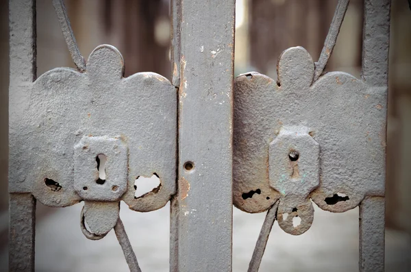 Closed metal door. Two door locks. — Stock Photo, Image