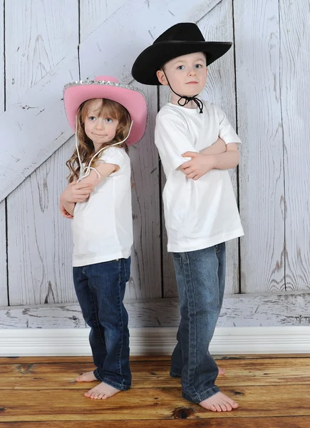 Broer/zus cowboy en veedrijfster in zoete pose — Stockfoto