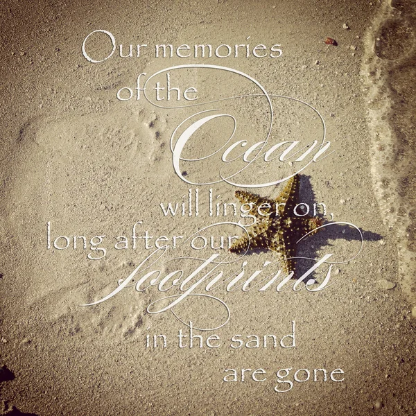 Instagram image of footprints in sand as waves roll in with quot — Stock Photo, Image