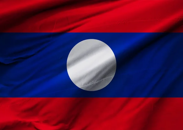 Bandeira República Democrática Popular Laos Soprar Vento Textura Fundo Vientiane — Fotografia de Stock