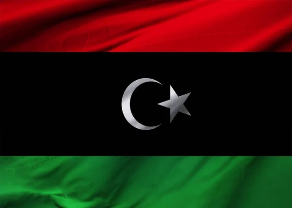 Libijska Flaga Wisi Wietrze Konsystencja Tła Libia Ilustracja Renderowanie — Zdjęcie stockowe