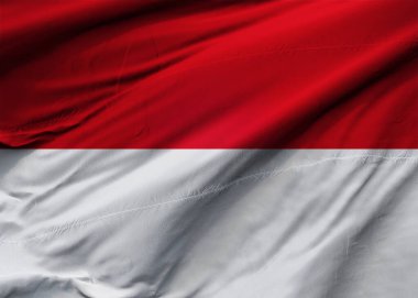 Rüzgarda dalgalanan Monako bayrağı. Arkaplan dokusu. Monaco, Monte Carlo 'da. 3d Illustration. 3d Hazırlama.