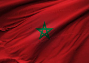 Fas Krallığı rüzgarda dalgalanıyor. Arkaplan dokusu. Rabat, Kazablanka. 3d Illustration. 3d Hazırlama.