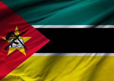 Mozambik Cumhuriyeti bayrağı rüzgarda dalgalanıyor. Arkaplan dokusu. Maputo. 3d Illustration. 3d Hazırlama.