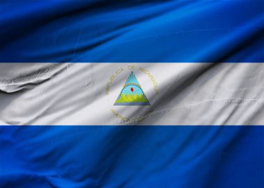 Nikaragua Cumhuriyeti bayrağı rüzgarda dalgalanıyor. Arkaplan dokusu. Managua 'da. 3d Illustration. 3d Hazırlama.