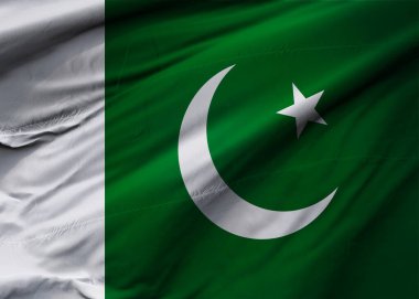 Pakistan İslam Cumhuriyeti bayrağı rüzgarda dalgalanıyor. Arkaplan dokusu. İslamabad, Karaczi. 3d Illustration. 3d Hazırlama.