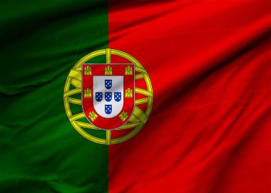 Portekiz Cumhuriyeti bayrağı rüzgarda dalgalanıyor. Arkaplan dokusu. Lizbon. 3d Illustration. 3d Hazırlama.