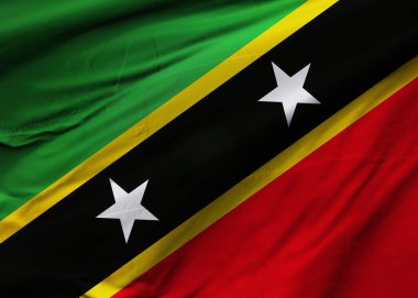 Aziz Christopher Federasyonu ve Nevis bayrağı rüzgarda dalgalanıyor. Arkaplan dokusu. Basseterre. 3d Illustration. 3d Hazırlama.