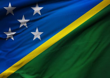 Solomon Adaları bayrağı rüzgarda dalgalanıyor. Arkaplan dokusu. Honiara. 3d Illustration. 3d Hazırlama.