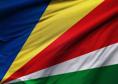 Seyşeller Cumhuriyeti bayrağı rüzgarda dalgalanıyor. Arkaplan dokusu. Victoria mı? 3d Illustration. 3d Hazırlama.