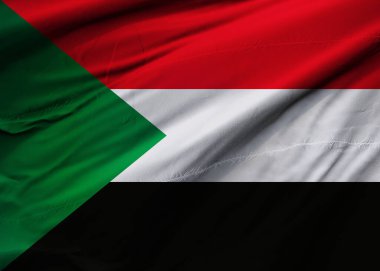 Sudan Cumhuriyeti bayrağı rüzgarda dalgalanıyor. Arkaplan dokusu. Hartum 'da. 3d Illustration. 3d Hazırlama.