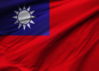 Tayvan bayrağı rüzgarda dalgalanıyor. Arkaplan dokusu. Taipei 'de. 3d Illustration. 3d Hazırlama.