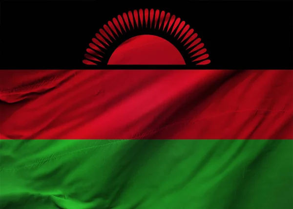 Σημαία Της Δημοκρατίας Του Μαλάουι Φυσάει Στον Άνεμο Σύνθεση Φόντου — Φωτογραφία Αρχείου