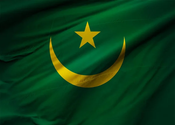 Bandeira República Islâmica Mauritânia Soprando Vento Textura Fundo Nouakchott Ilustração — Fotografia de Stock