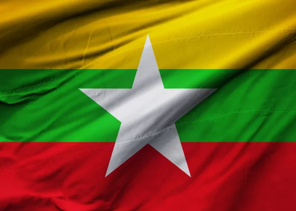 Drapeau République Union Myanmar Soufflant Vent Texture Fond Naypyidaw Yangon — Photo