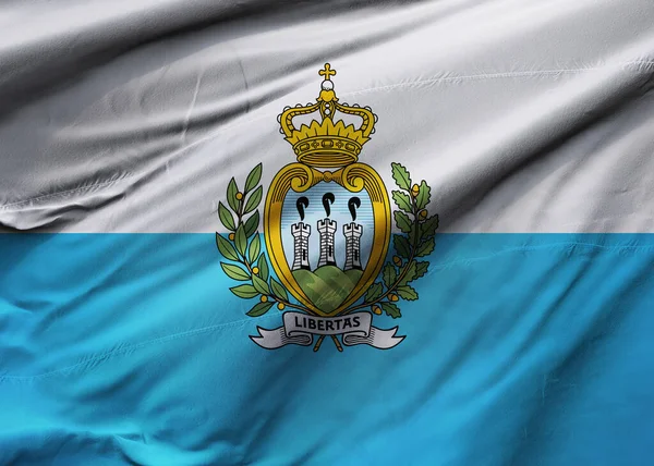 San Marino Cumhuriyeti bayrağı rüzgarda dalgalanıyor. Arkaplan dokusu. San Marino, Dogana. 3d Illustration. 3d Hazırlama.
