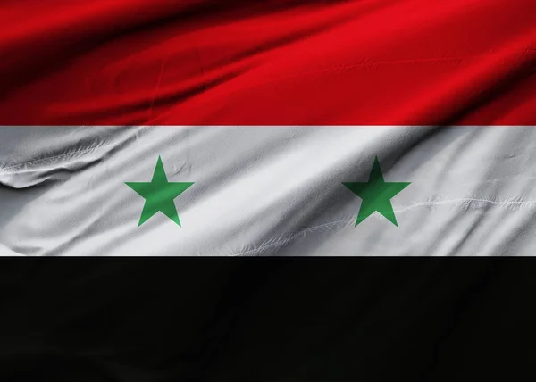 Syriens Arabiska Flagga Blåser Vinden Bakgrundskonsistens Damaskus Illustration Uppsägning — Stockfoto