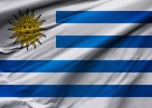 Bandera República Oriental Del Uruguay Ondeando Viento Textura Fondo Montevideo — Foto de Stock