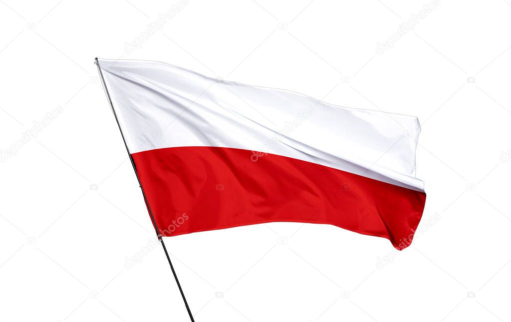 Republic of Poland flag blowing in the wind. Background texture. Warsaw. 3d Illustration. 3d Render.