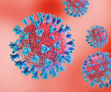3D görüntüle. Coronavirus (COVID-19) parçacık görüntüsü. Herhangi bir materyali basmak için mükemmel. Yüksek çözünürlüklü RGB görüntüsü. JPG.