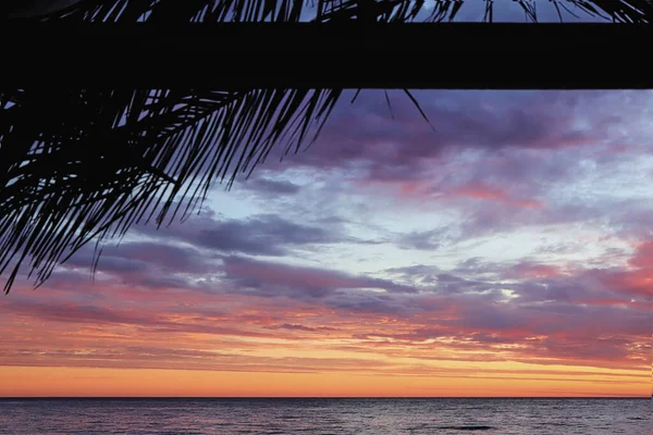 Beau Coucher Soleil Sur Côte Ciel Dessus Mer Est Orange — Photo