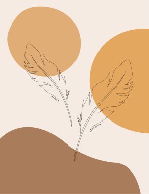 Kuş tüyü çizimi. El çizimi minimalist illüstrasyon, vektör. minimalizm illüstrasyon paleti