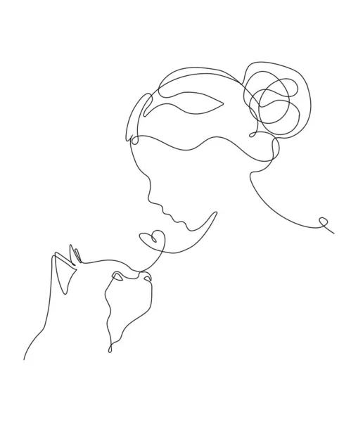 Жінка Кіт Малюють Одну Лінію Логотип Зоомагазину Абстрактний Мінімальний Стиль — стоковий вектор